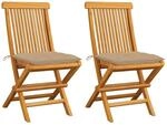 vidaXL Gartenst&uuml;hle mit Beigen Kissen 2 Stk Massivholz Teak 3062478