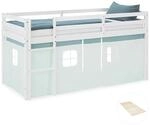 Homestyle4u Kinder Hochbett 90x200 mit Lattenrost Vorhang Gr&uuml;n Kinderbett 2936