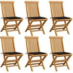 vidaXL Gartenst&uuml;hle mit Schwarzen Kissen 6 Stk Massivholz Teak 3065597