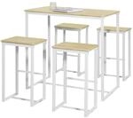 SoBuy Bartisch Set 5-teilig Essgruppe Esstisch mit 4 Hockern Wei&szlig;-Natur...
