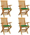 vidaXL Gartenst&uuml;hle mit Gr&uuml;nen Kissen 4 Stk Massivholz Teak 3065622