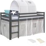 Homestyle4u Kinderhochbett 90x200 Grau mit Lattenrost Matratze 2784