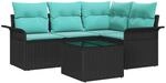 vidaXL Gartensofa-set mit Kissen 5 Stk Schwarz Poly-Rattan 3345356