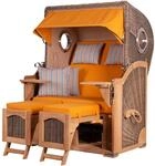 bene,iving Strandkorb Komplettset Ammersee Teak Bullauge PE Grau Modell 586