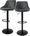 ML-Design Barhocker 2Er Set aus Samt Grau mit R&uuml;ckenlehne und Fu&szlig;st&uuml;tze