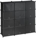 Relaxdays Schuhschrank mit 24 F&auml;chern Kunststoff Metall Schwarz Modular Erweiterbar