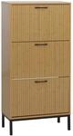 MCW Schuhkipper P48 3 Kippf&auml;cher Ablage MDF Melamin 125x60x25cm Bambus-Optik