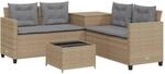 vidaXL Gartensofa in L-Form mit Tisch und Kissen Beige Poly Rattan Modell 1