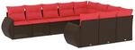 vidaXL 10-Tlg Gartensofa-Set mit Kissen Braun Polyrattan 3221893