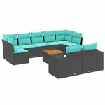 vidaXL 10-Tlg Gartensofa-Set mit Kissen Schwarz Polyrattan 3225595