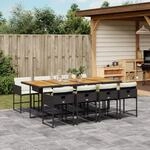 vidaXL 9-tlg Garten-Essgruppe mit Kissen Schwarz Poly Rattan Modell 101