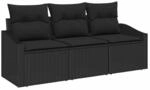vidaXL Gartensofa-set mit Kissen 3-Tlg Schwarz Poly-Rattan 3355252