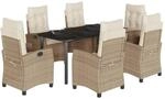 vidaXL 7-Tlg Garten-Essgruppe mit Kissen Beige Poly Rattan 3212818