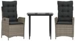 vidaXL 3-Tlg Garten-Essgruppe mit Kissen Grau Poly Rattan 3213214