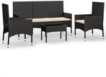 vidaXL 4-tlg Garten-Lounge-Set mit Kissen Schwarz Poly Rattan Modell 17