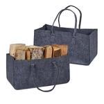 Relaxdays Kaminholztasche 2er Set Filz Dunkelgrau Mit Tragegriffen Faltbar 50 cm x 25