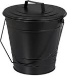 Relaxdays Ascheeimer Eisen Schwarz mit Deckel 29,5 cm x 30 cm x 28 cm 1,1 kg
