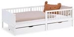 Homestyle4u Kinderbett 90x200 Holzbett mit Rausfallschutz 2 Bettk&auml;sten Wei&szlig;...