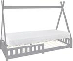ML-Design Kinderbett Tipi 90x200 cm Hellgrau Matratze H16cm Lattenrost