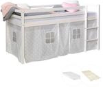 Homestyle4u Hochbett 90x200 Wei&szlig; mit Lattenrost und Matratze 2771