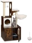 Relaxdays Kratzbaum MDF Wei&szlig; Braun Mit Katzenklo-Schrank Industrial-Design 128 cm x