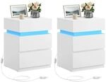 Vasagle Nachttisch mit LED-Beleuchtung 55 cm x 440 cm x 35 cm Wei&szlig;