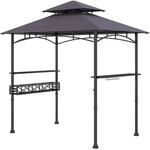 Costway Grillpavillon mit Doppeldach Seitenregalen Flaschen&ouml;ffner Dunkelgrau