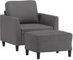 vidaXL Sessel mit Hocker Grau 60 cm Kunstleder 3201119