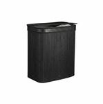 Relaxdays W&auml;schekorb Bambus Schwarz mit 3 F&auml;chern Faltbar mit Deckel 63 cm x...