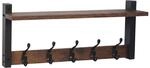 Relaxdays Schl&uuml;sselbrett MDF Eisen Dunkelbraun Schwarz 5 Haken 19 cm x 43,5 cm x