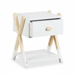 Relaxdays Kindernachttisch MDF Holz Wei&szlig; Natur mit Schublade 42 cm x 34 cm x 32 cm,