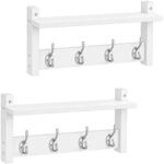 Relaxdays Wandgarderobe MDF Eisen Wei&szlig; mit Ablage 8 Doppelhaken 80 cm
