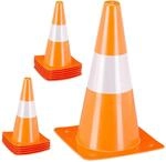 Relaxdays Pylonen 12er Set Kunststoff Orange Wei&szlig; Reflektierend Stapelbar 31 cm x