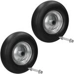 ECD Germany Schubkarrenrad 2er Set PU Gummi &Oslash; 390 mm Schwarz mit Achse