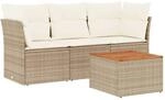 vidaXL 4-tlg Garten-Sofagarnitur mit Kissen Beige Poly Rattan Modell 58