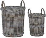 vidaXL Blumentopfkorb mit Speicher 2-Tlg Grau Kubu Rattan 42020957