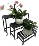 DELUKE Pflanzbank JAKOB 3er Set Schwarz Stahl Blumenst&auml;nder Pflanzenst&auml;nder