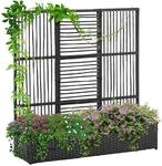Outsunny Blumenkasten mit Spalier PE-Rattan Stahl 103L x 103B x 29H cm Schwarz