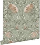 ESTAhome Tapete Blumenmuster im Jugendstil Graugr&uuml;n und Altrosa 53 cm x 10.05 m
