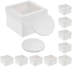 Relaxdays Tortenboxen Karton PET Wei&szlig; Transparent 10er Set mit Sichtfenster