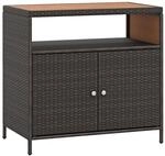 Costway Gartenschrank Rattan mit Akazienholz-Arbeitsplatte Braun