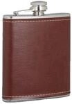 Relaxdays Flachmann Edelstahl Kunstleder Braun mit B&uuml;gelverschluss 200 ml 12,5 cm x