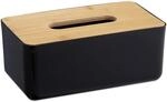 Relaxdays Taschentuchbox Kunststoff Bambus Schwarz Natur Abnehmbar 10 cm x 23 cm x 13