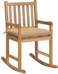 vidaXL Schaukelstuhl mit Beige Kissen Massivholz Teak