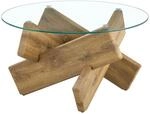 okwish Couchtisch mit Glasplatte und Kreuzgestell f&uuml;r Wohnzimmer 79x79x45cm...