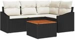 vidaXL Garten-Sofa-Set mit Kissen 5-Tlg Schwarz Poly Rattan 3347824