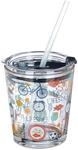 Relaxdays 4er Set Glasbecher Sportmotiv Glas Transparent Bunt mit Deckel und