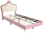 okwish Polsterbett 90x200cm mit Kronen Kopfteil Kinderzimmer Rosa Wei&szlig; ohne...