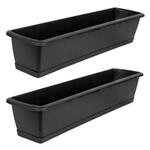 BigDean 2er Set Blumenkasten Mit Untersetzer 60 Cm Lang Anthrazit Aus PP Kunststoff