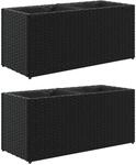 vidaXL Pflanzk&uuml;bel mit 2 T&ouml;pfen 2 Stk Schwarz 72x30x32 cm Poly Rattan 3210528
